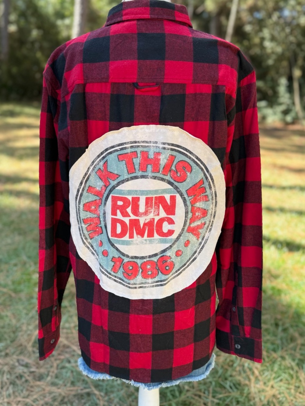 Upcycled Run DMC Red & Black Plaid Flannel Shirt